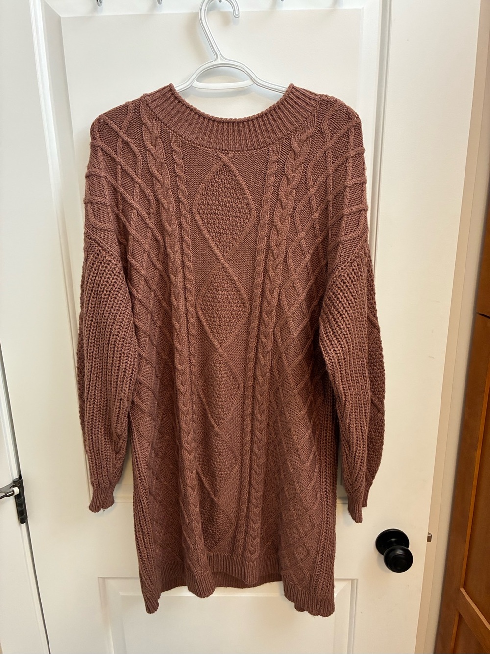 Gentle Fawn Cable Knit Crewneck Sweater Dress in Dusty Rose Brown